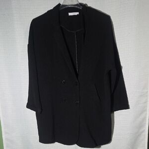 Lush Black Double-Breasted Blazer Jacket Super Light Weight Size Large